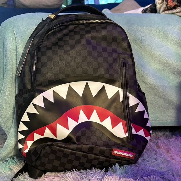 Sprayground Checkered Black and Red Shark Backpack - Picture 1 of 1